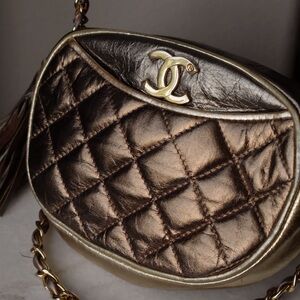 Vintage 80s Metallic Bronze Quilted Chain Women's Bag CC